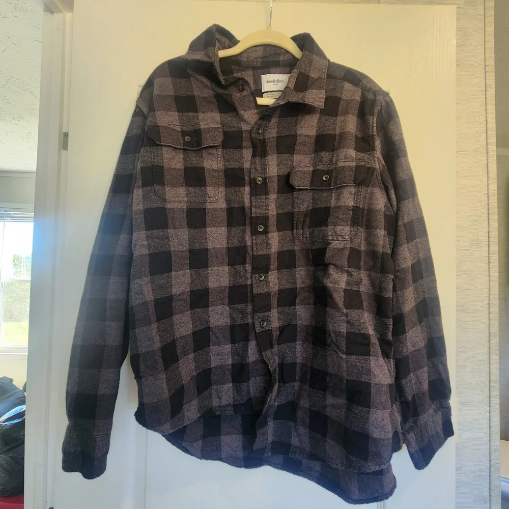 Goodfellow & Co Men's Black and Gray Plaid Shirt Size XL Euc